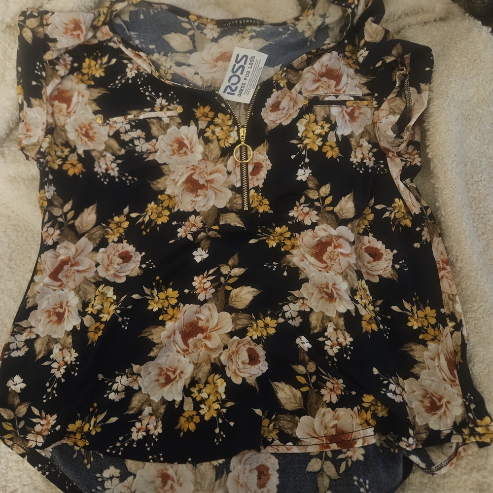 Black and Pink Ruffled Cap Sleeve Blouse